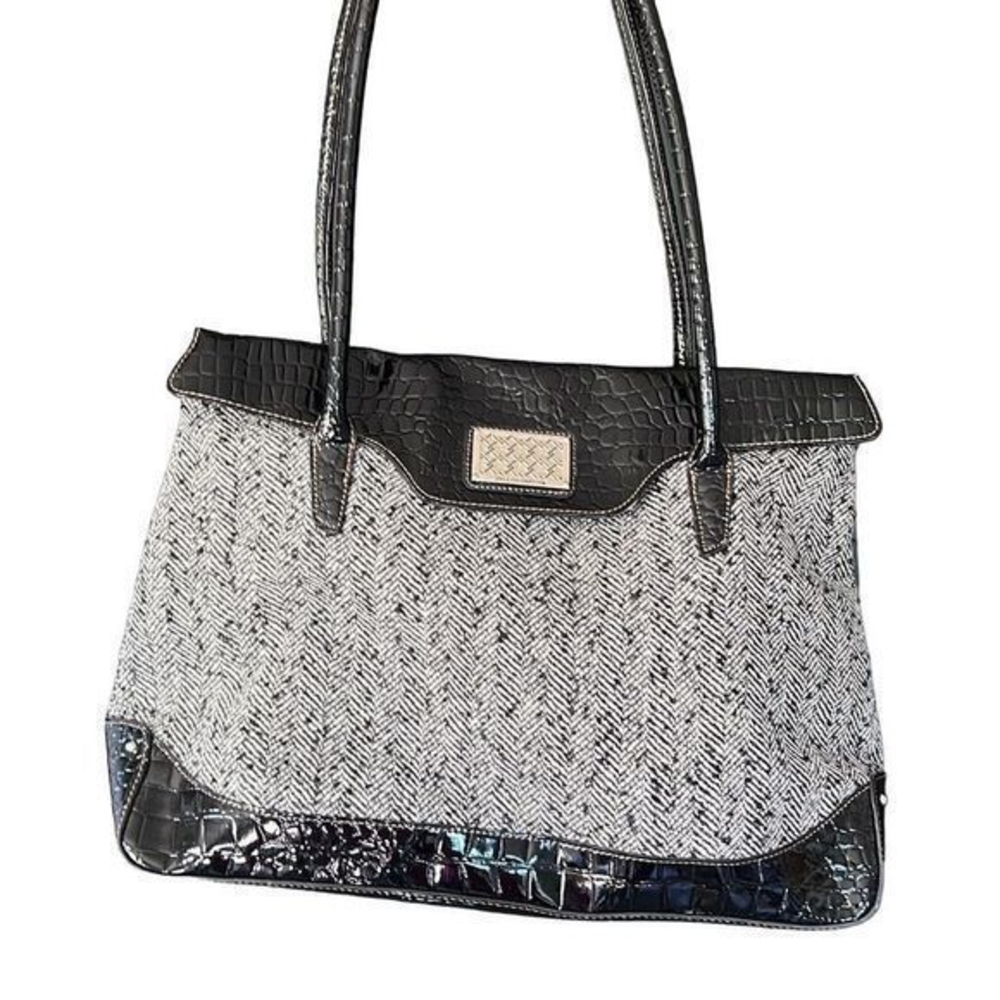 Jaclyn‎ Smith tote bag black and white tweed purse